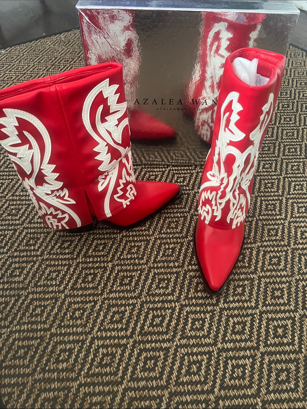 Azalea Wang Red Embroidered Pointed-Toe Western Ankle Boots